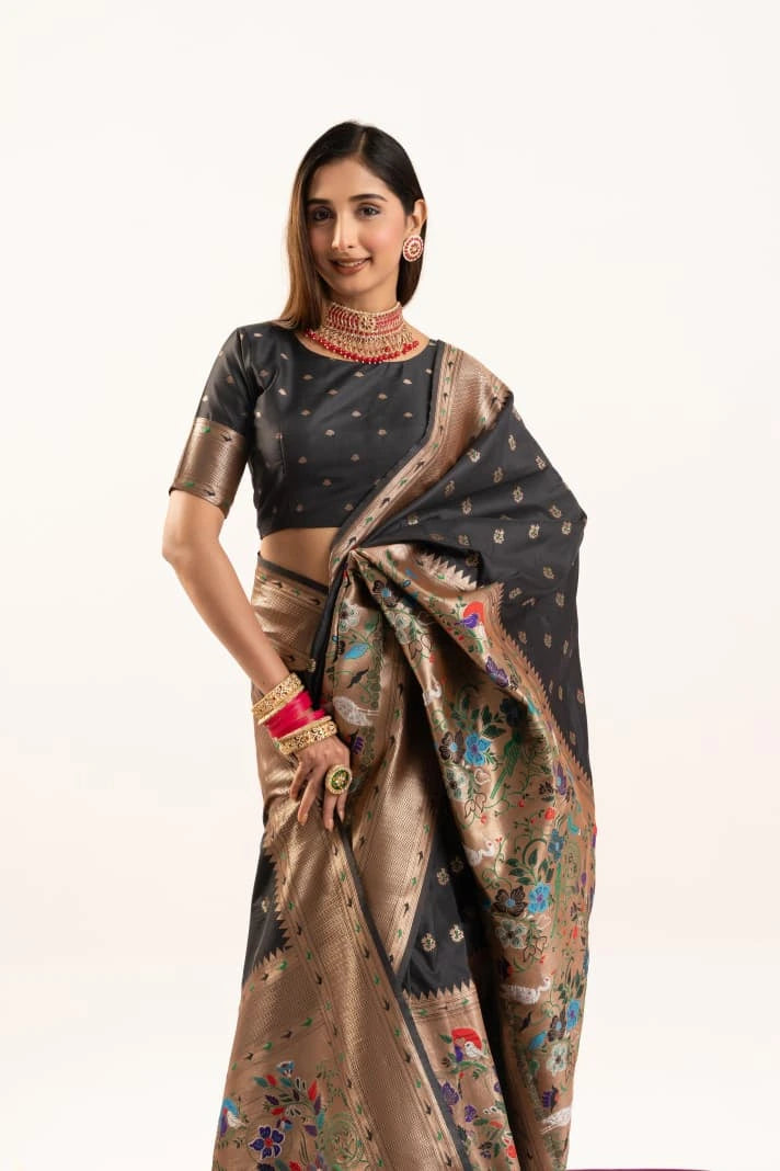 Black Soft Banarasi Silk Saree Kalyanja Fashion